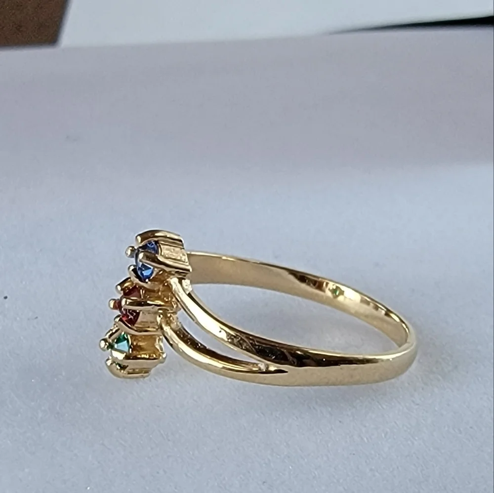Triple Gemstone Split Shank Gold Tone Ring Vintage Simulated Stone Size 6
